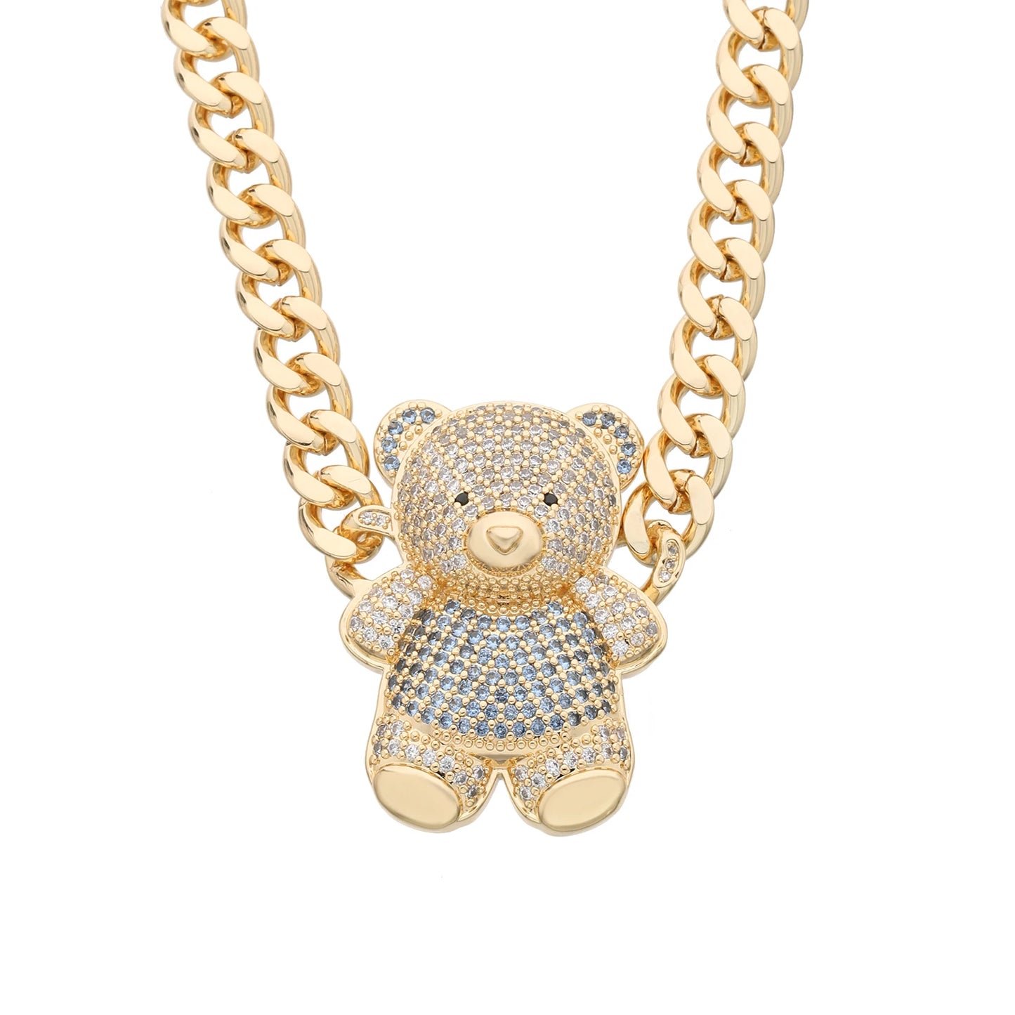 4-color bear necklace with sparkling cubic zirconia, copper anti-tarnish chain 45/50cm for women and girls