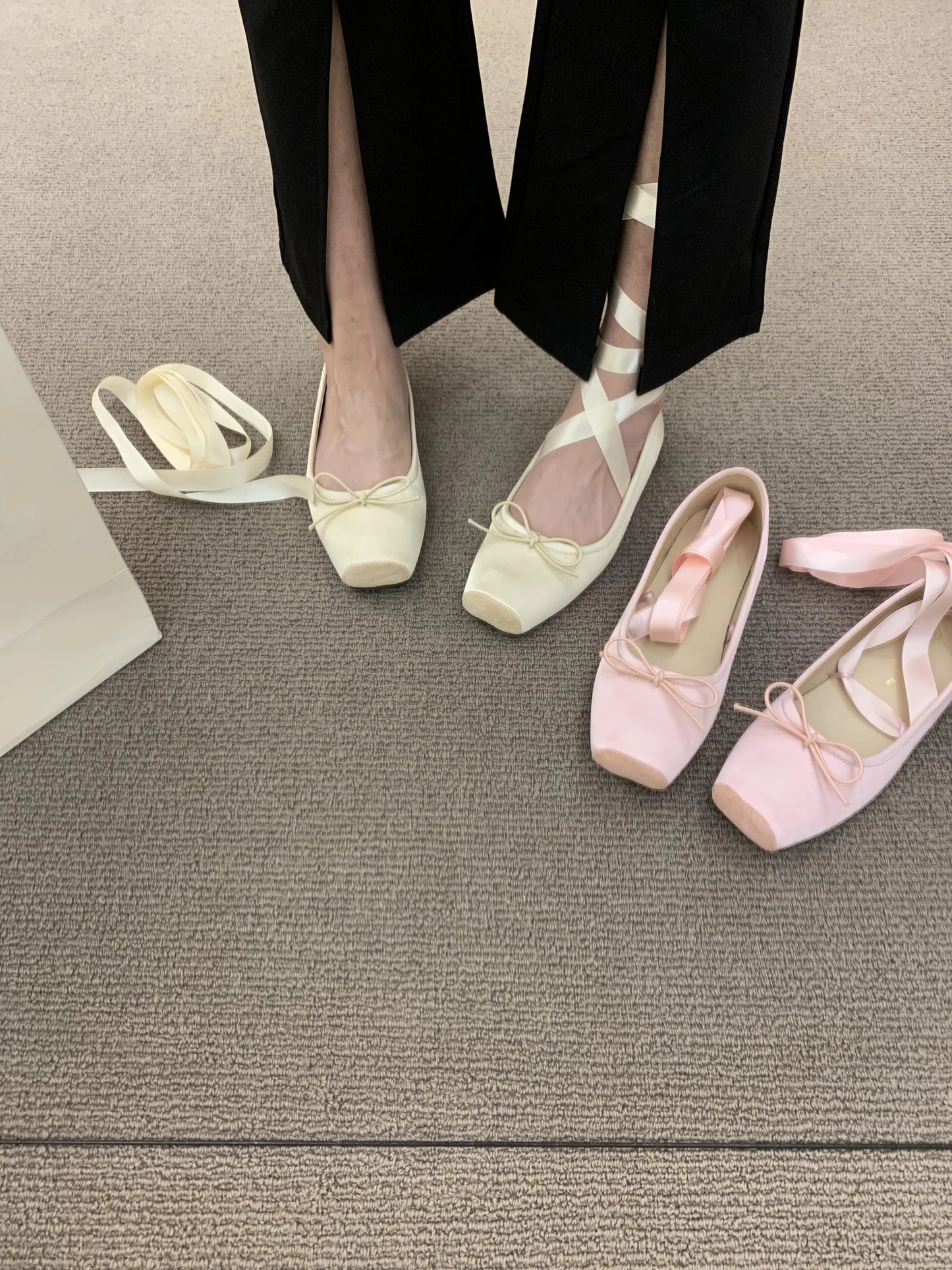 2025 Women’s Cross Tie Ballet Flats – Sweet Mary Jane Square Toe with Bow
