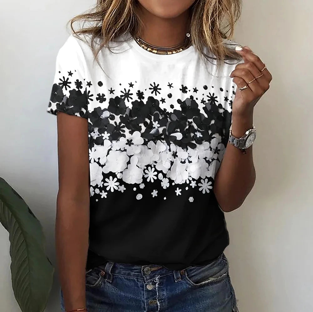 Women's Floral Print Oversized T-Shirt – Summer Casual Top