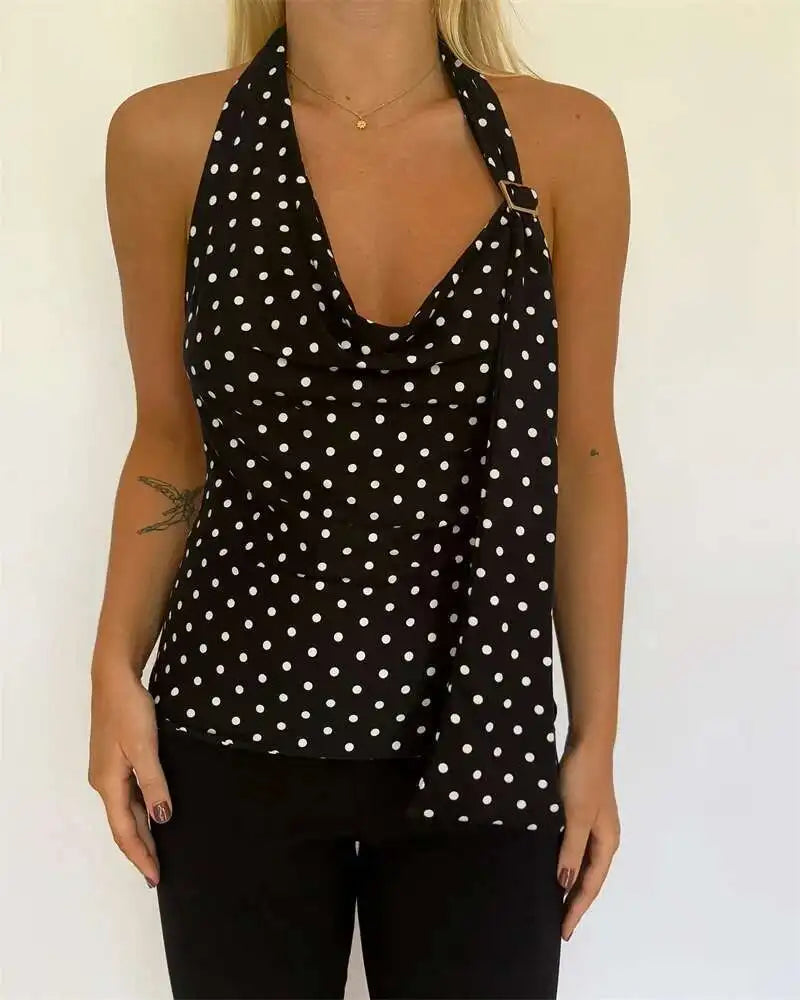 Blifanbo Women's Halter Polka Dot Backless Crop Top – Summer Lace-Up Tank