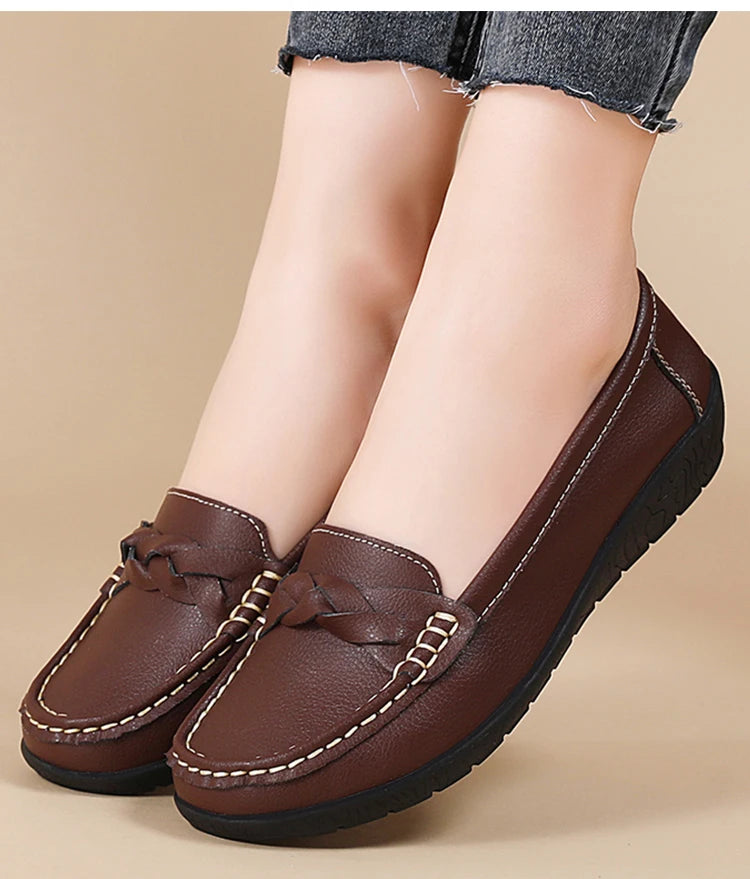 2025 Women’s Soft Leather Loafers – White Slip-On Casual Flats