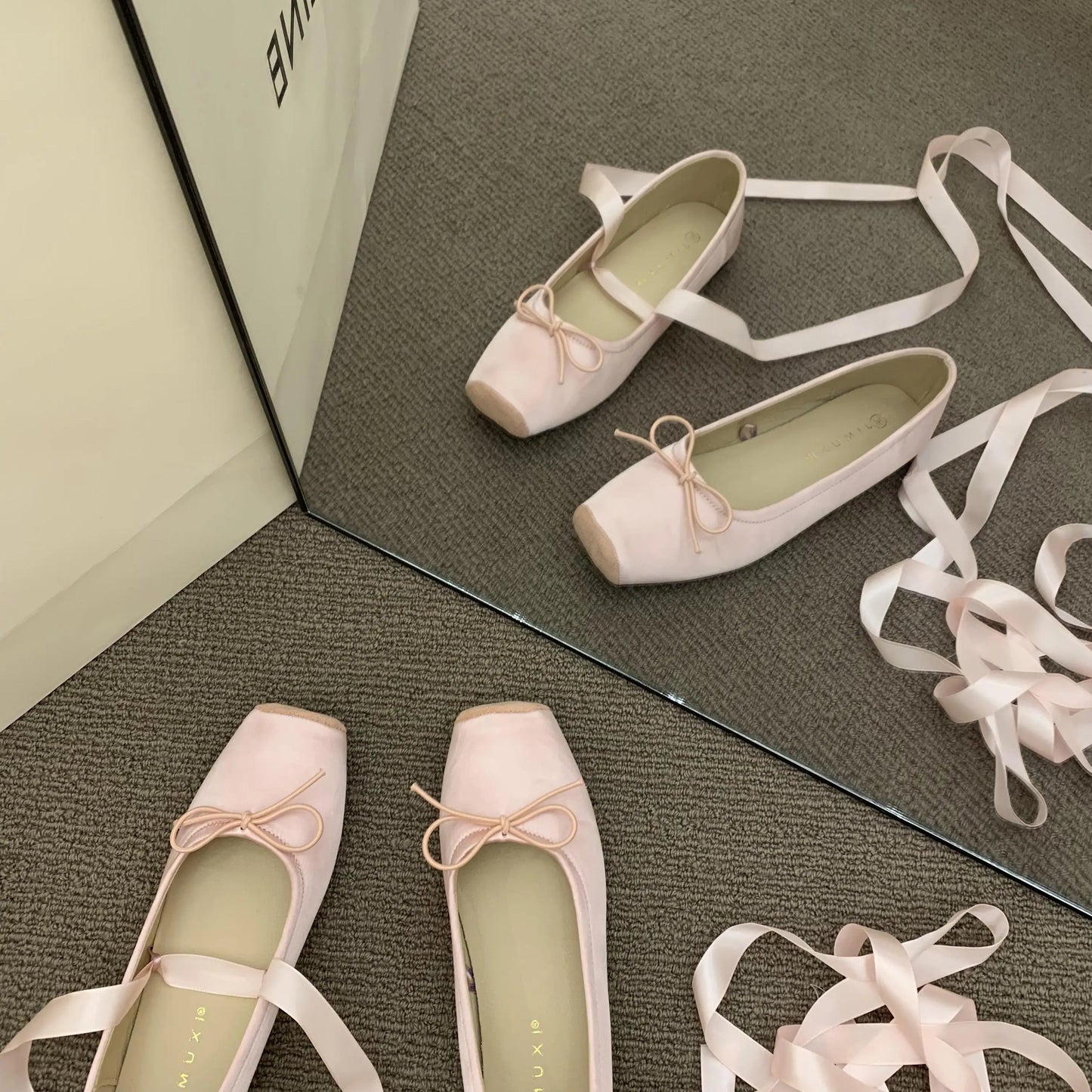 2025 Women’s Cross Tie Ballet Flats – Sweet Mary Jane Square Toe with Bow