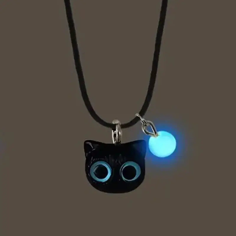 Matching Couples Jewelry Set: Cat Head Bangles & Necklace, Glow-in-the-Dark for Him and Her