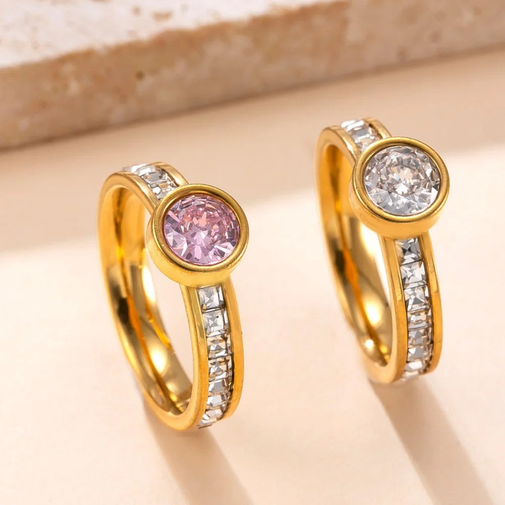 Luxury Square Zircon Stainless Steel Ring – Women's Fashion Jewelry