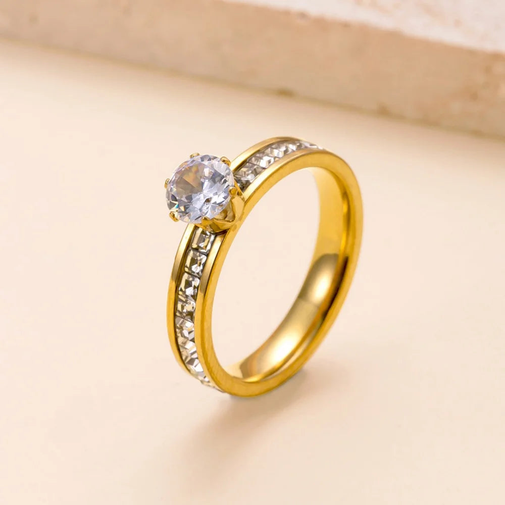 Luxury Square Zircon Stainless Steel Ring – Women's Fashion Jewelry