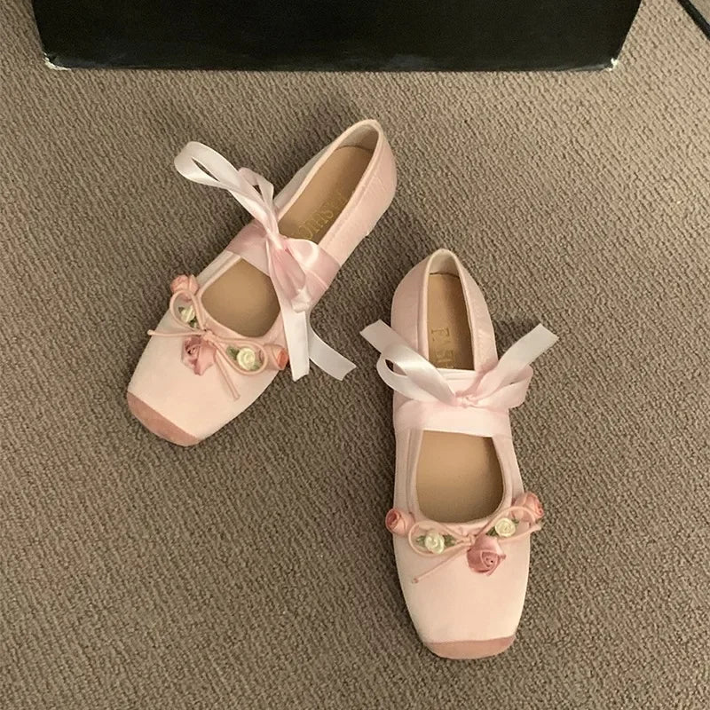 2025 Women’s Cross Tie Ballet Flats – Sweet Mary Jane Square Toe with Bow