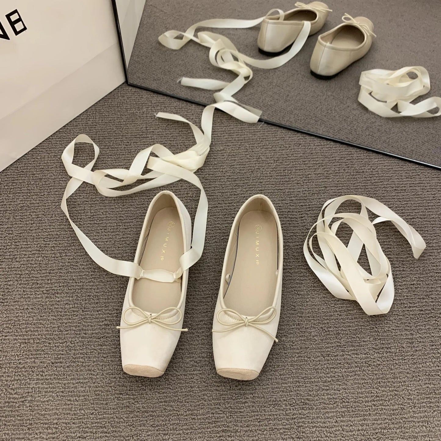2025 Women’s Cross Tie Ballet Flats – Sweet Mary Jane Square Toe with Bow