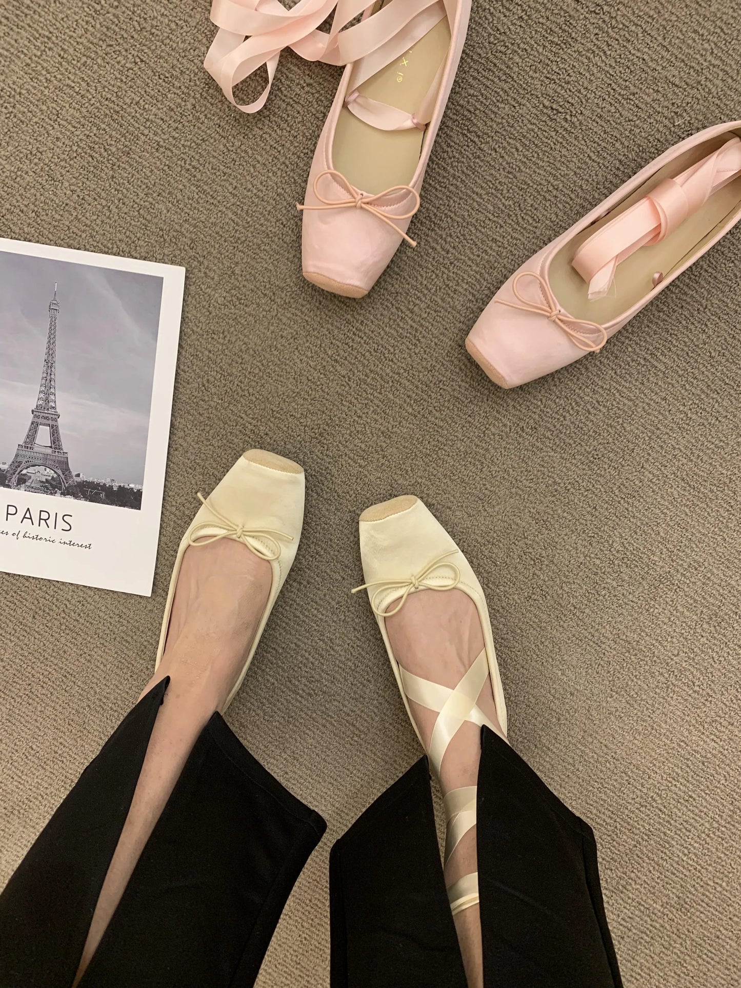 2025 Women’s Cross Tie Ballet Flats – Sweet Mary Jane Square Toe with Bow
