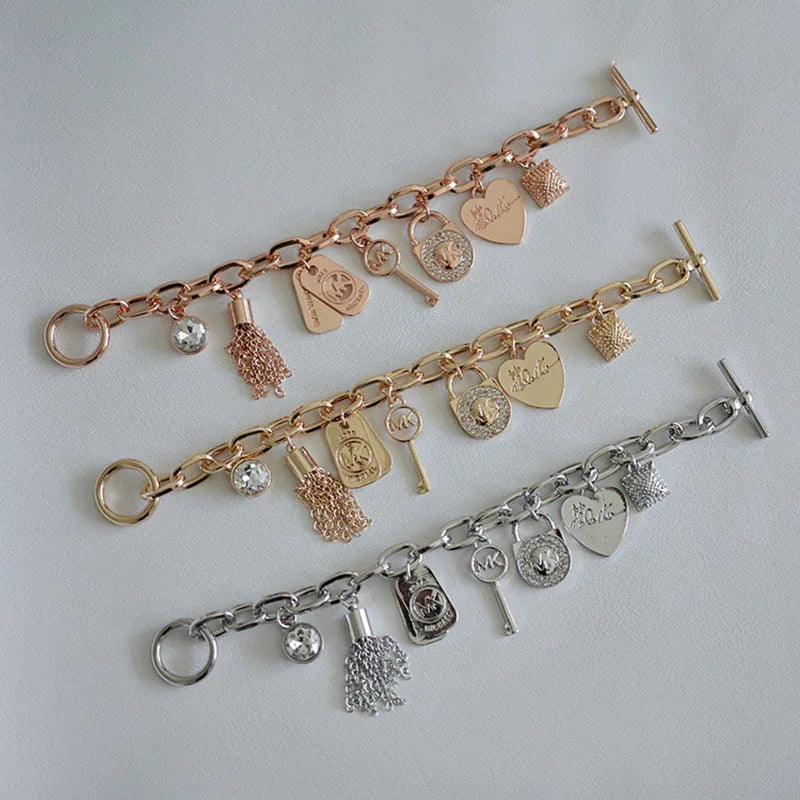 Gold & Silver Chain MK Vintage Portrait Charm Bracelet for Women