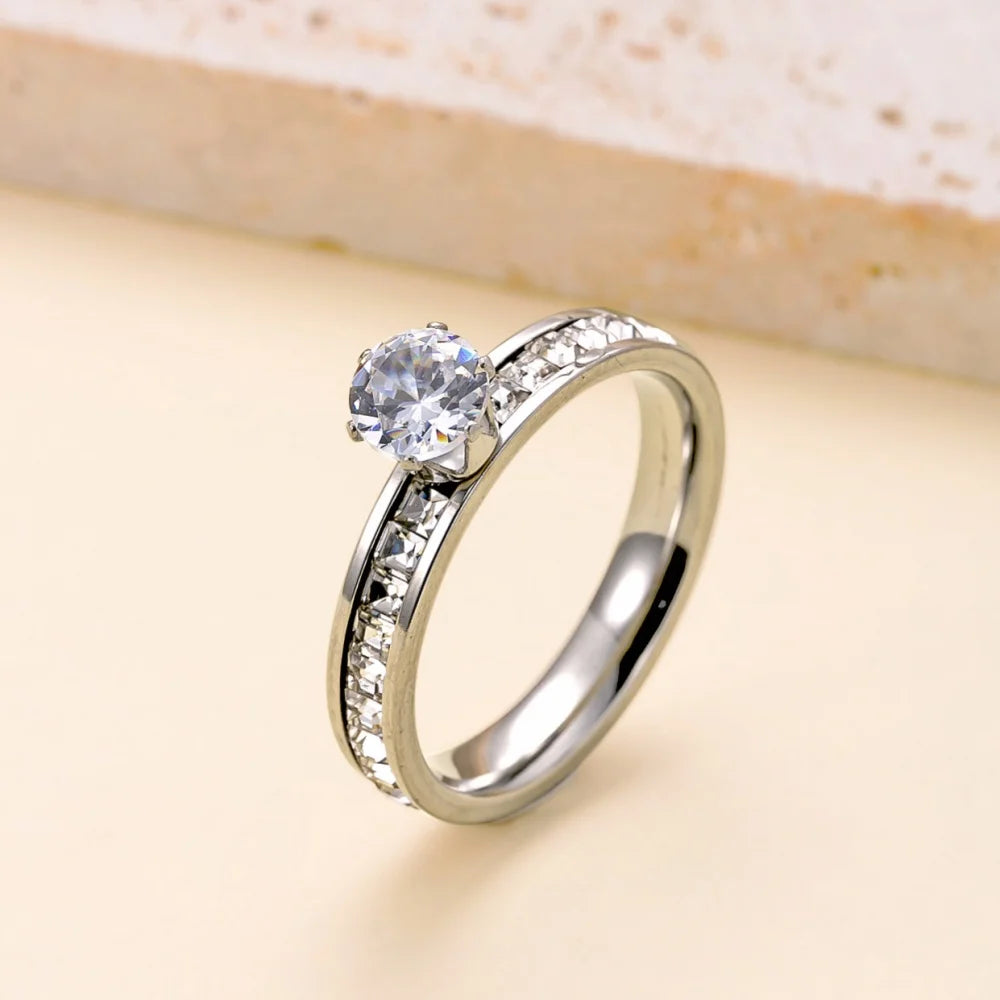 Luxury Square Zircon Stainless Steel Ring – Women's Fashion Jewelry
