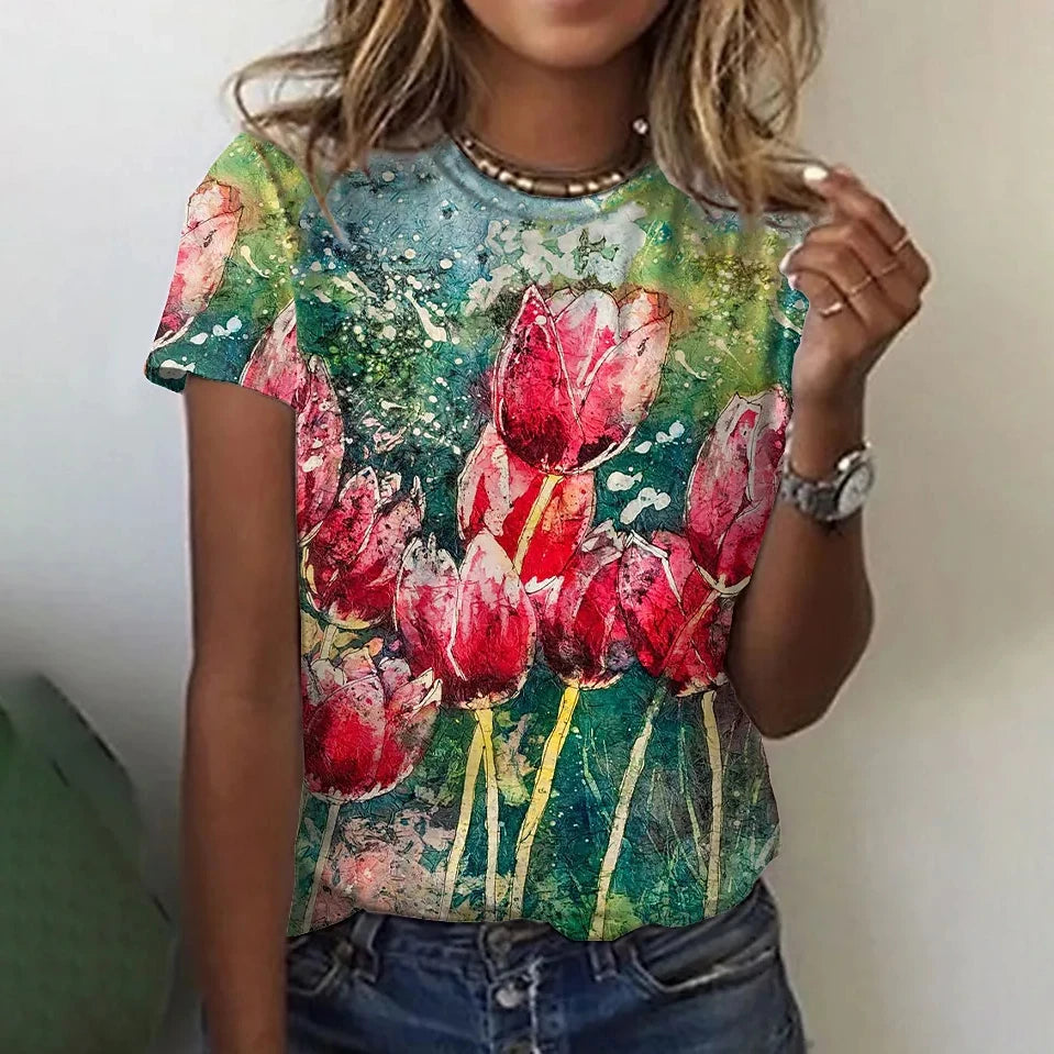 Women's Floral Print Oversized T-Shirt – Summer Casual Top