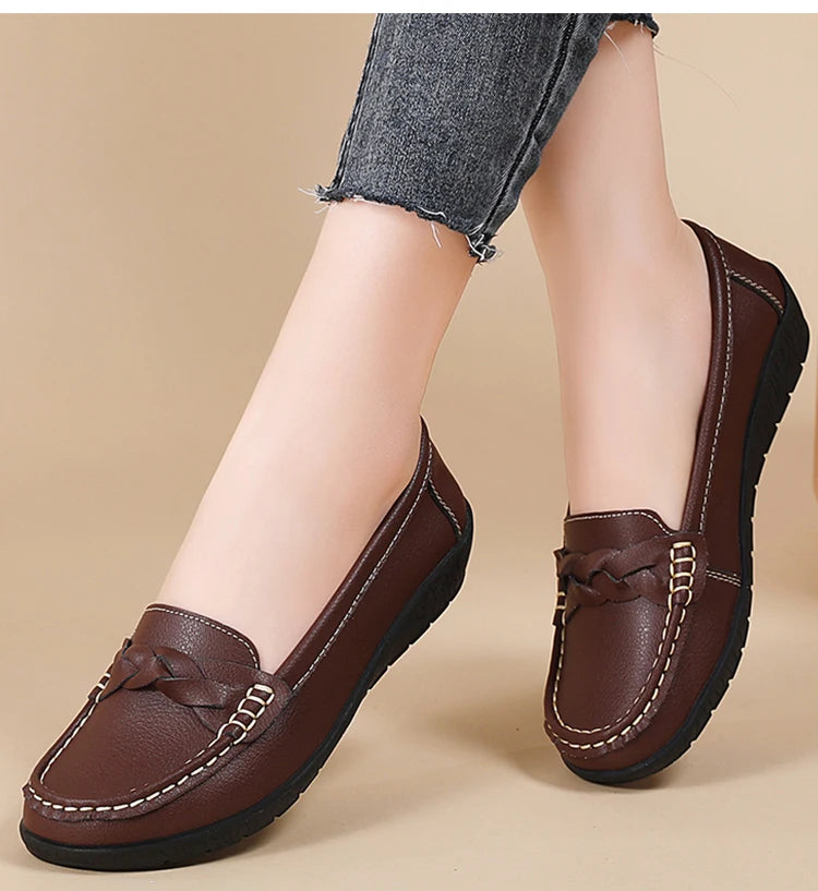 2025 Women’s Soft Leather Loafers – White Slip-On Casual Flats