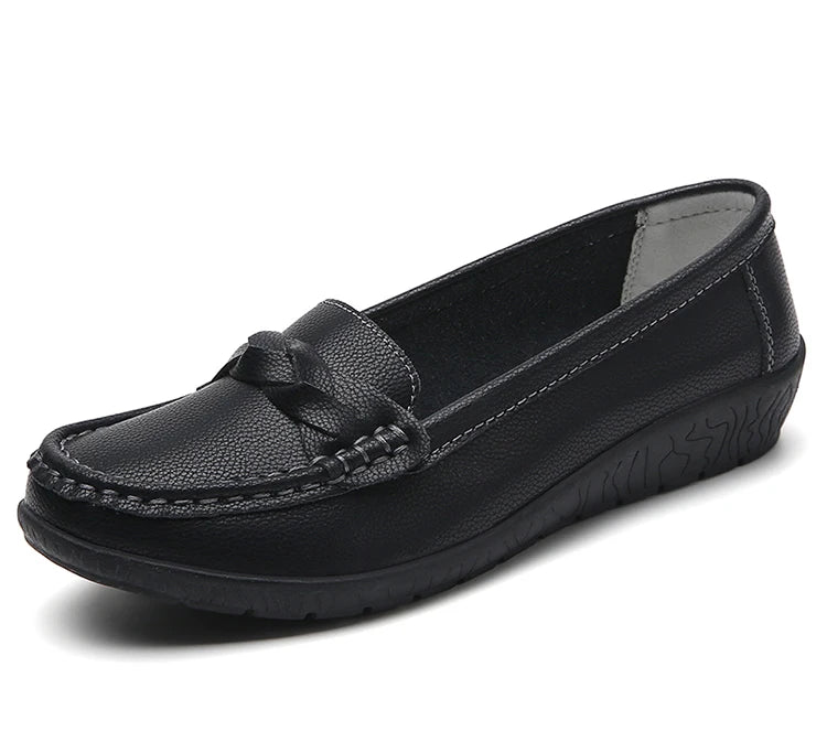 2025 Women’s Soft Leather Loafers – White Slip-On Casual Flats