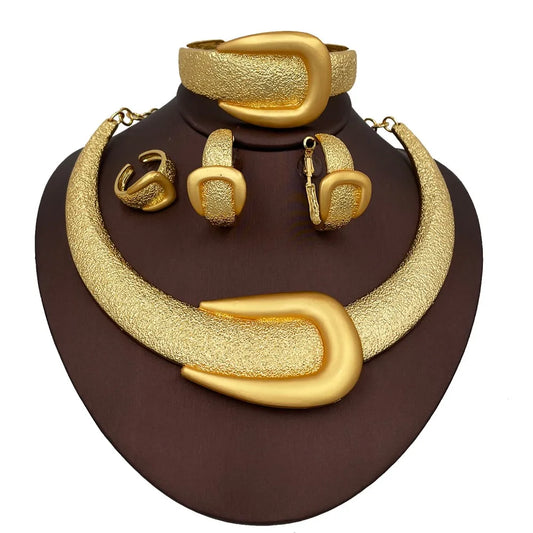 2025 Exaggerated Dubai Gold Jewelry Set – Large Necklace, Bangle, Earrings, and Ring