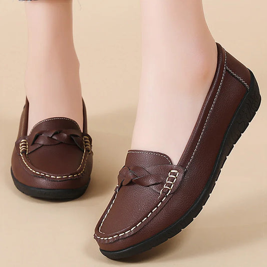 2025 Women’s Soft Leather Loafers – White Slip-On Casual Flats