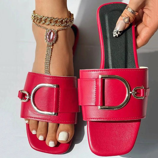 Sandals For Women Women'S Casual Flat Bottom Square Button Solid Color Large Comfortable Sandals Tacones Baratos