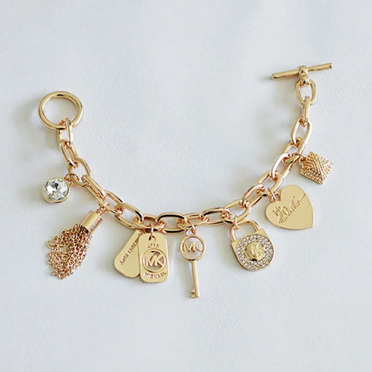 Gold & Silver Chain MK Vintage Portrait Charm Bracelet for Women