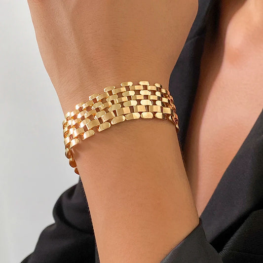 Punk Wide Lattice Chain Bracelet – Trendy Chunky Hand Chain for Women
